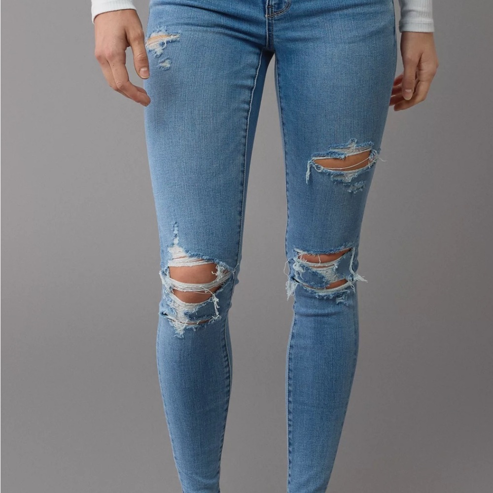 American Eagle Outfitters Sky Blue High Rise Ripped Jeans